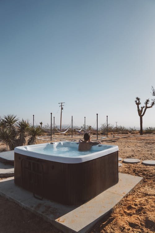 A hot tub on a terrace
